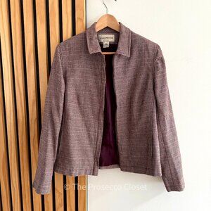 Vintage Evan Picone 100% Wool Burgundy Plaid Bomber Blazer (12)